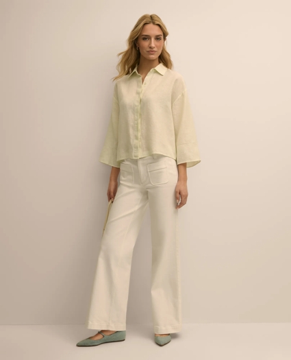 Linen Relaxed Bell-Sleeve Cropped Shirt, image 2