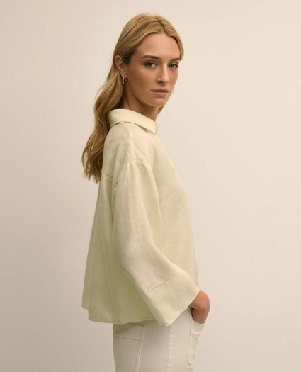 Linen Relaxed Bell-Sleeve Cropped Shirt, image 5