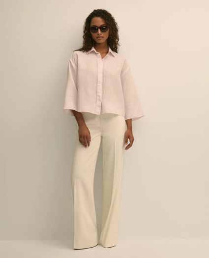 Linen Relaxed Bell-Sleeve Cropped Shirt, image 2