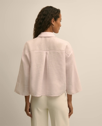 Linen Relaxed Bell-Sleeve Cropped Shirt, image 5