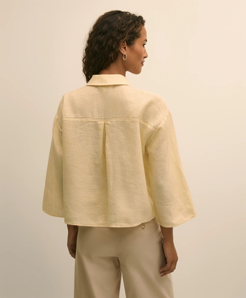 Linen Relaxed Bell-Sleeve Cropped Shirt, image 4