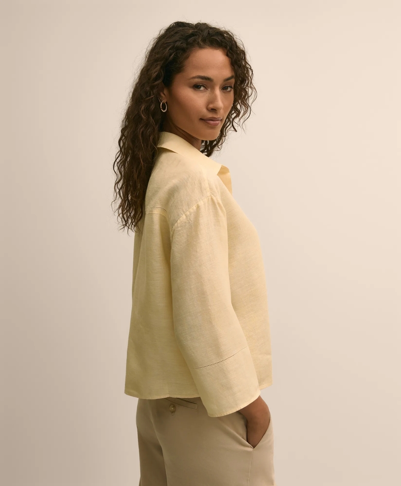 Linen Relaxed Bell-Sleeve Cropped Shirt, image 5