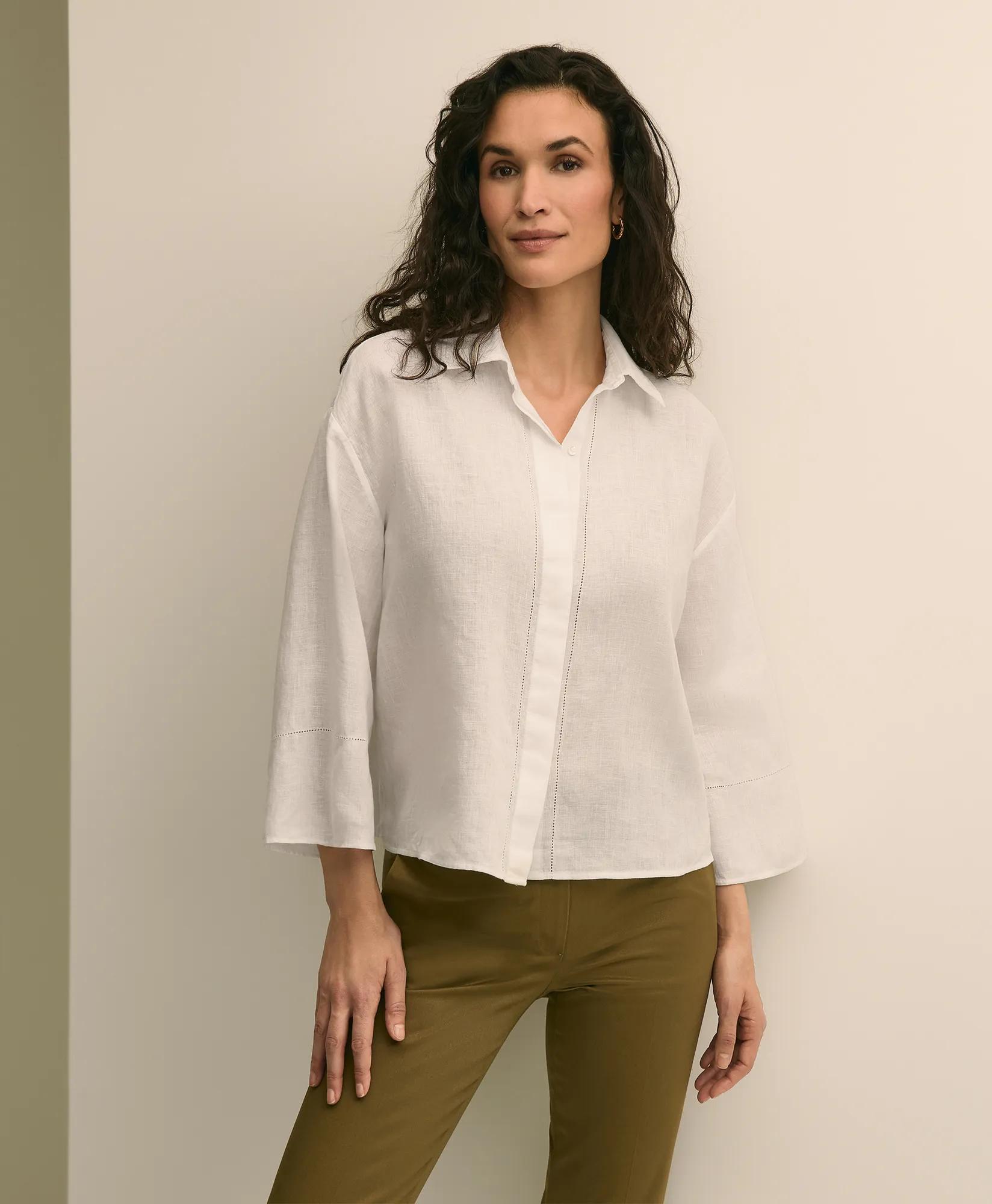 Linen Relaxed Bell-Sleeve Cropped Shirt primary