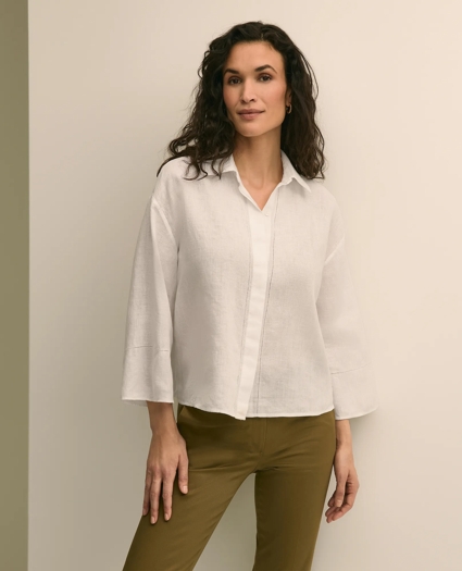 Linen Relaxed Bell-Sleeve Cropped Shirt, image 1