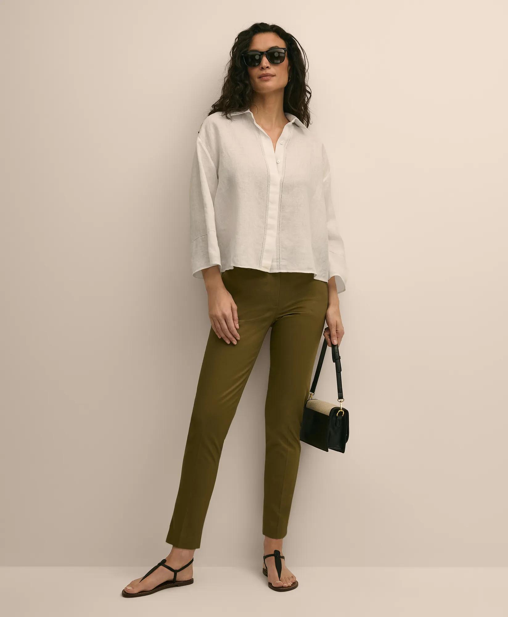 Linen Relaxed Bell-Sleeve Cropped Shirt secondary