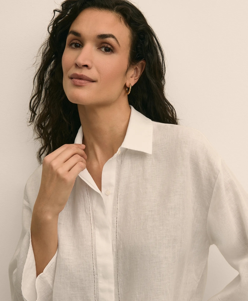 Linen Relaxed Bell-Sleeve Cropped Shirt, image 3