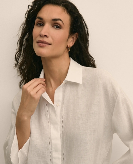 Linen Relaxed Bell-Sleeve Cropped Shirt, image 3