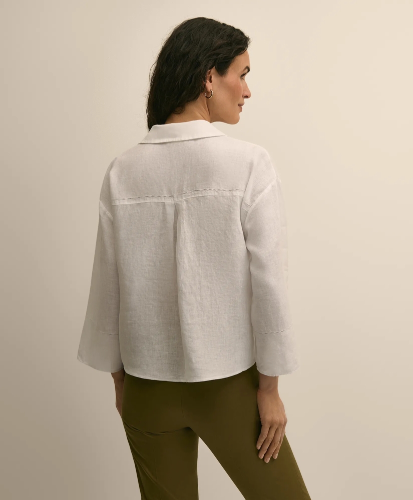 Linen Relaxed Bell-Sleeve Cropped Shirt, image 4