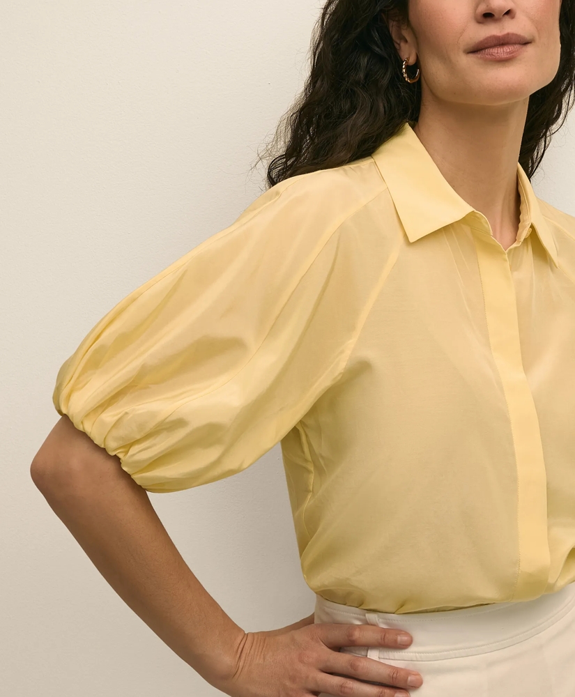 Silk-Cotton Elbow-Bubble-Sleeve Shirt, image 4