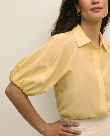 Silk-Cotton Elbow-Bubble-Sleeve Shirt, image 4