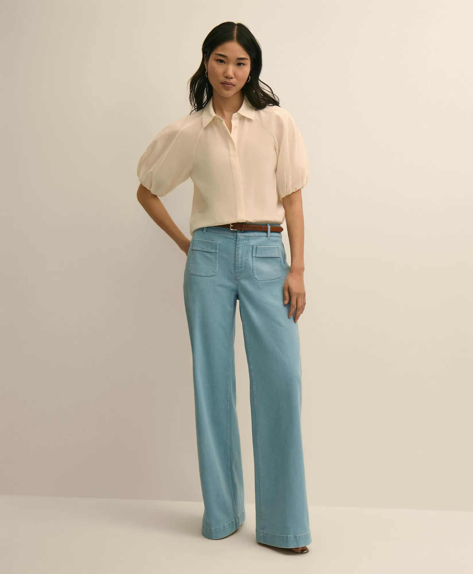 Silk-Cotton Elbow-Bubble-Sleeve Shirt secondary