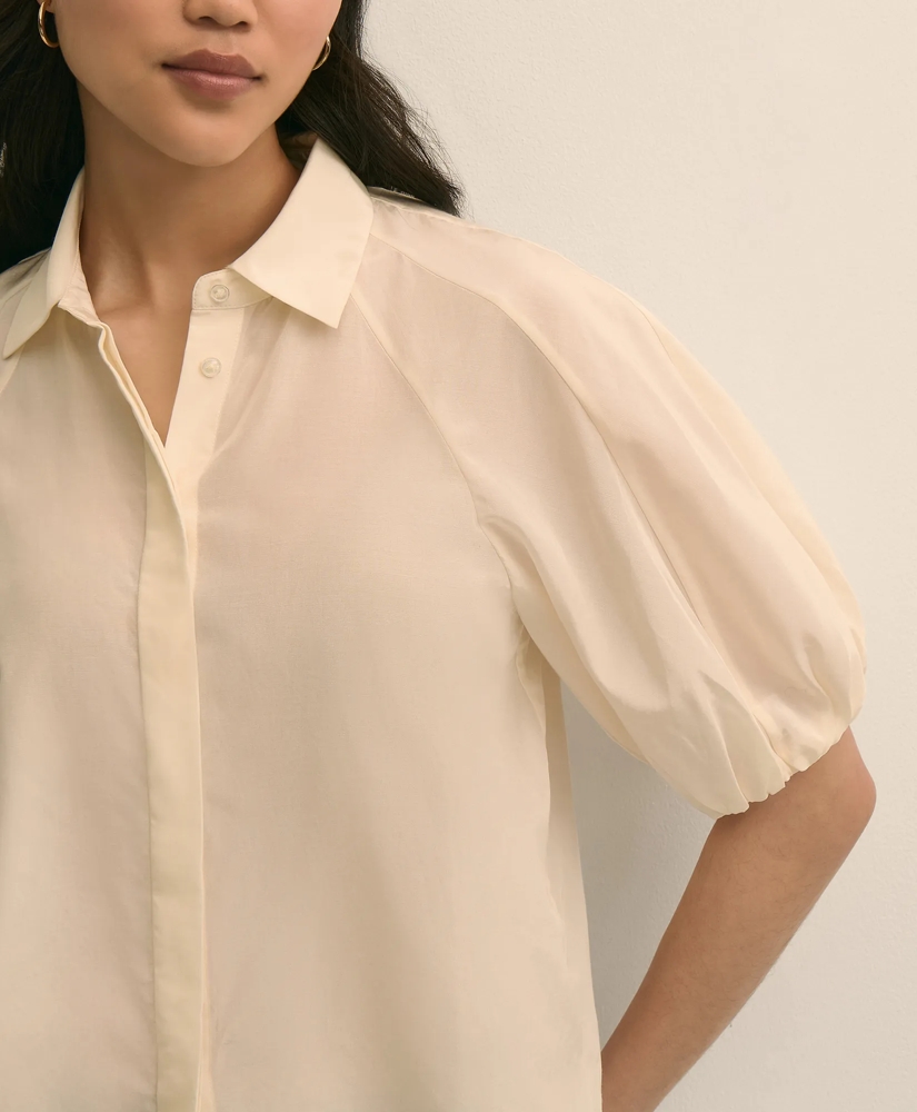 Silk-Cotton Elbow-Bubble-Sleeve Shirt, image 3