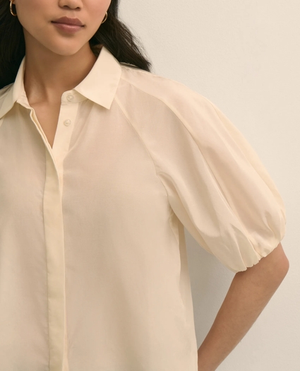 Silk-Cotton Elbow-Bubble-Sleeve Shirt, image 3