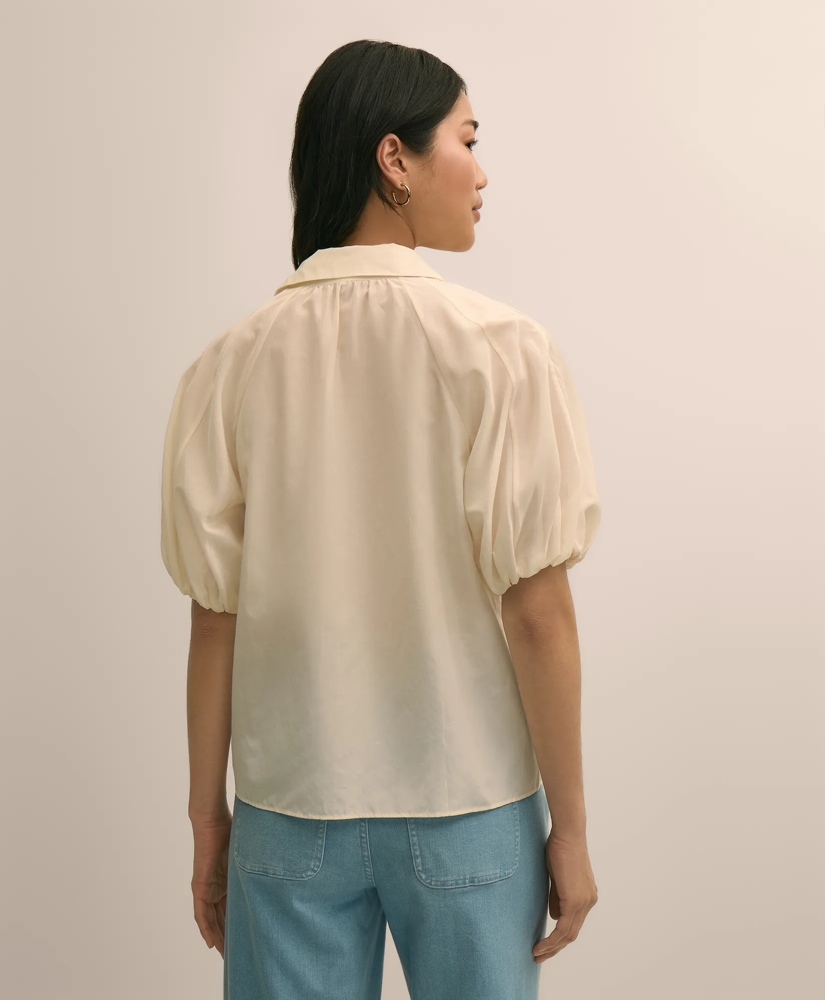 Silk-Cotton Elbow-Bubble-Sleeve Shirt, image 4