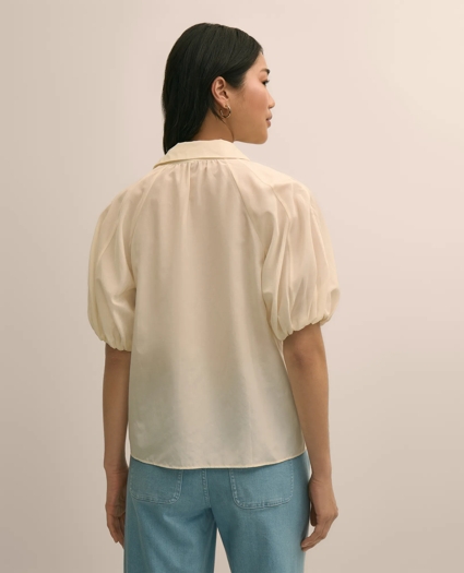 Silk-Cotton Elbow-Bubble-Sleeve Shirt, image 4