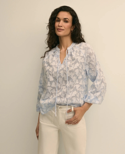 Cotton Jacquard Peasant Blouse, image 1