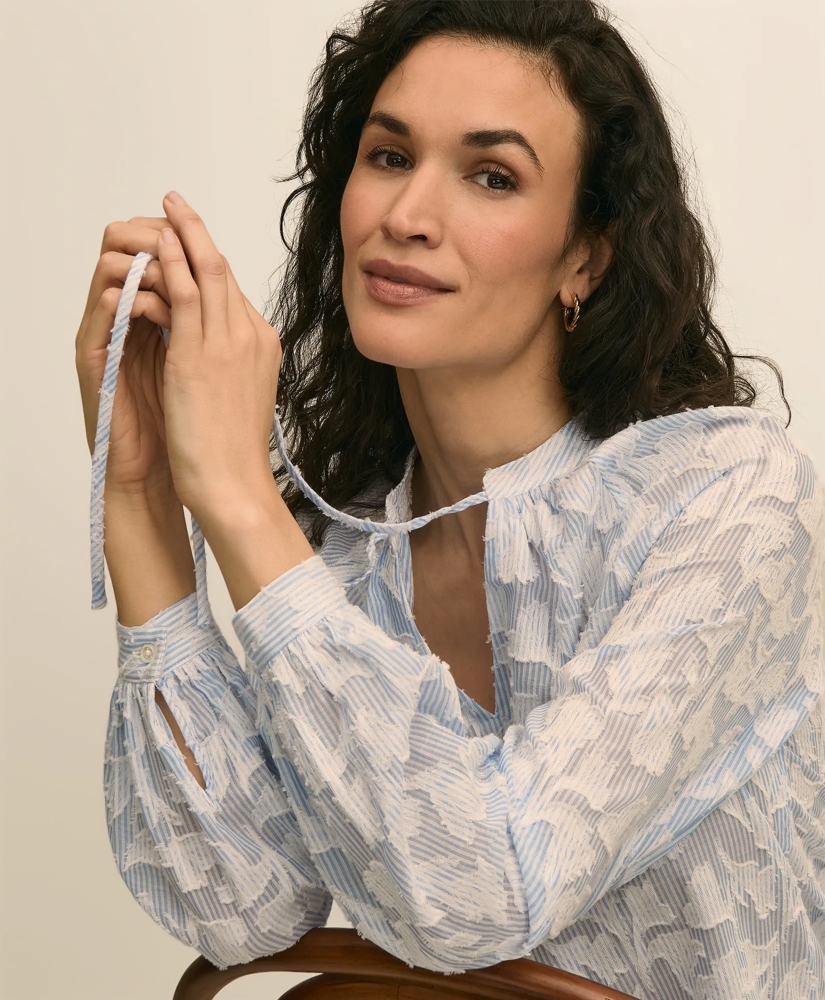 Cotton Jacquard Peasant Blouse, image 3