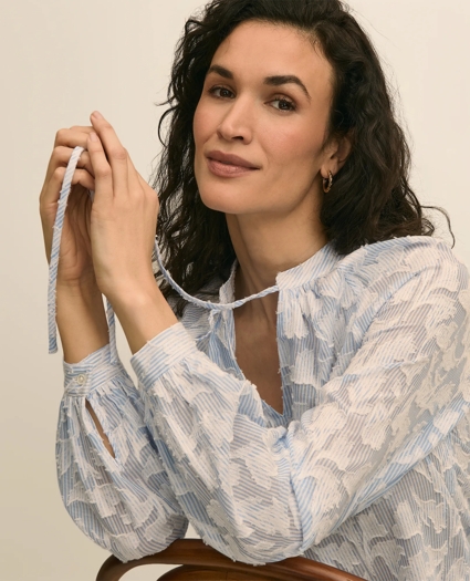 Cotton Jacquard Peasant Blouse, image 3