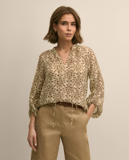 Crinkle Texture Floral Popover Blouse, image 1