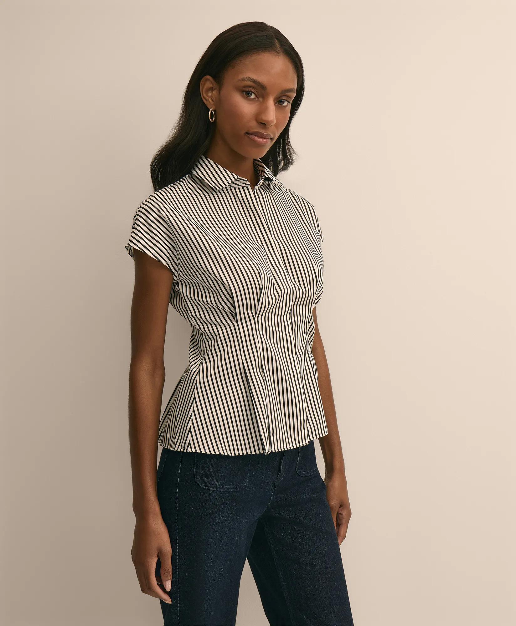 Cotton Sateen Stripe Peplum Shirt primary