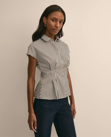 Cotton Sateen Stripe Peplum Shirt, image 1