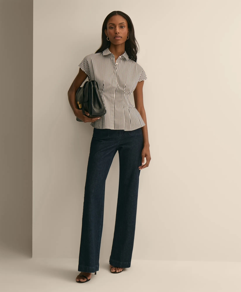 Cotton Sateen Stripe Peplum Shirt, image 2