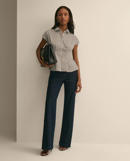 Cotton Sateen Stripe Peplum Shirt, image 2