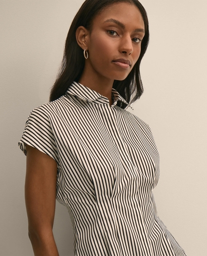 Cotton Sateen Stripe Peplum Shirt, image 3