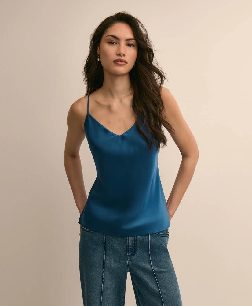 V-Neck Cami in Washable Silk Charmeuse, image 1