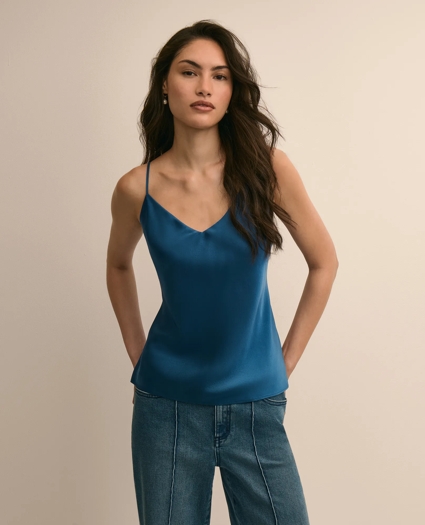 V-Neck Cami in Washable Silk Charmeuse, image 1