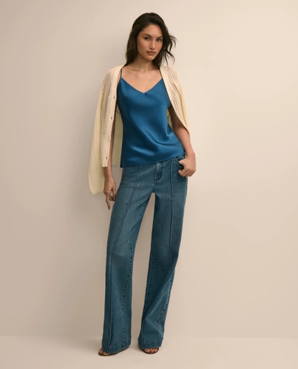V-Neck Cami in Washable Silk Charmeuse, image 2