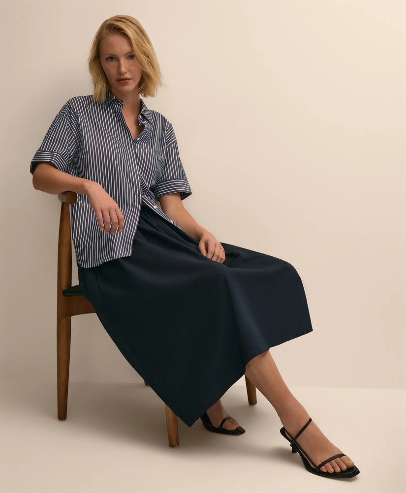 Cotton Short-Sleeve Drop-Shoulder Striped Shirt, image 2