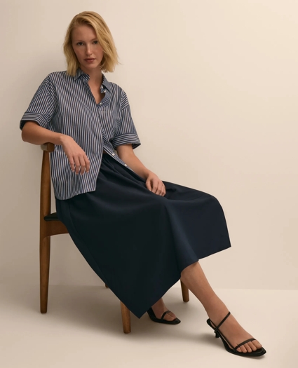 Cotton Short-Sleeve Drop-Shoulder Striped Shirt, image 2