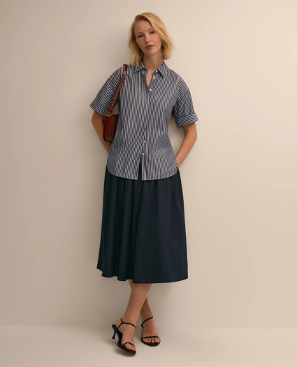 Cotton Short-Sleeve Drop-Shoulder Striped Shirt, image 4