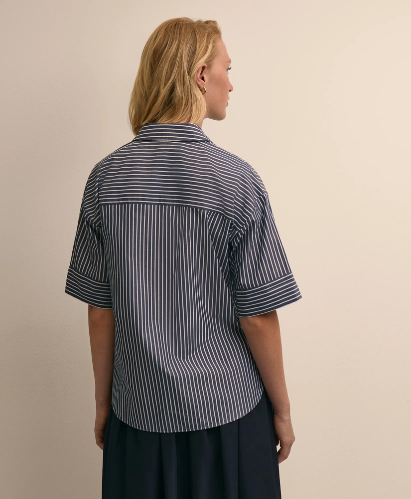 Cotton Short-Sleeve Drop-Shoulder Striped Shirt, image 5
