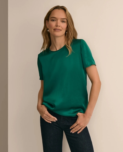 Short-Sleeve Top in Washable Silk Charmeuse, image 1