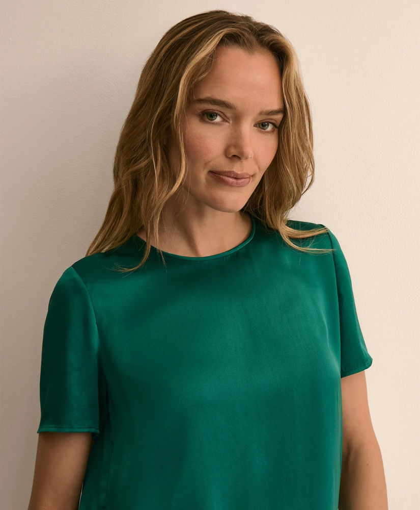 Short-Sleeve Top in Washable Silk Charmeuse, image 3