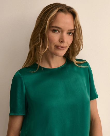 Short-Sleeve Top in Washable Silk Charmeuse, image 3