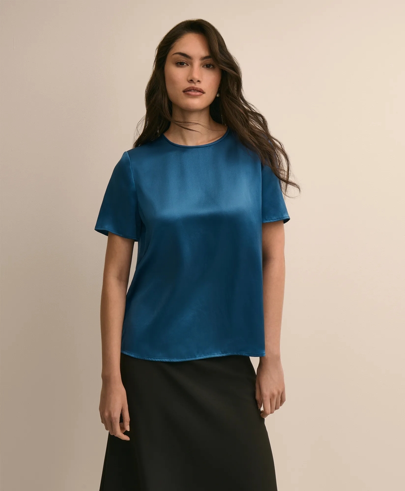 Short-Sleeve Top in Washable Silk Charmeuse, image 1