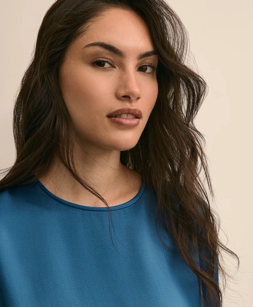 Short-Sleeve Top in Washable Silk Charmeuse, image 3