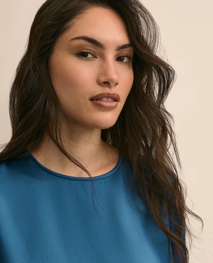 Short-Sleeve Top in Washable Silk Charmeuse, image 3