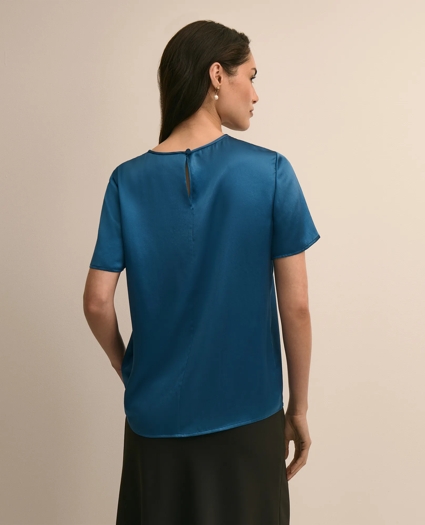 Short-Sleeve Top in Washable Silk Charmeuse, image 4