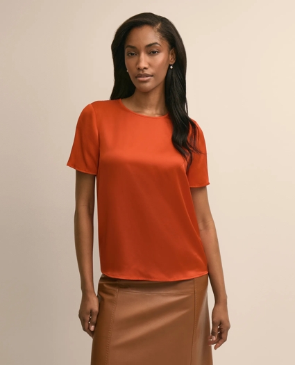 Short-Sleeve Top in Washable Silk Charmeuse, image 1