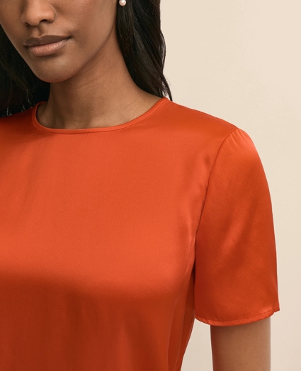 Short-Sleeve Top in Washable Silk Charmeuse, image 3