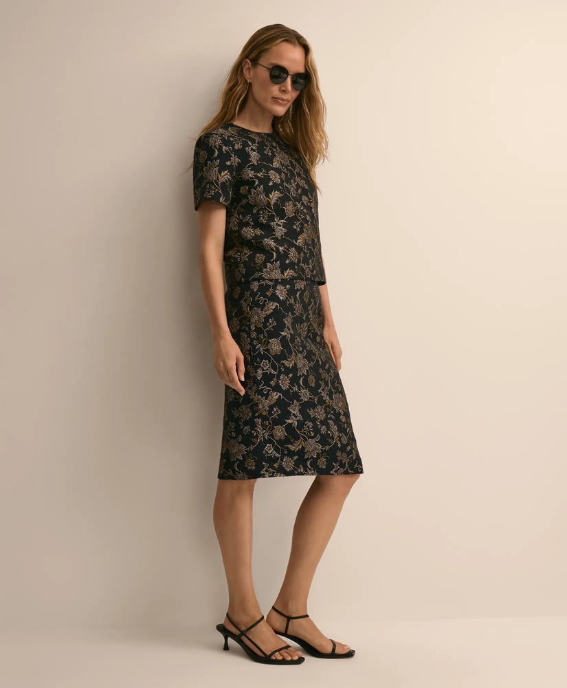 Shimmer-Brocade Short-Sleeve Top, image 2
