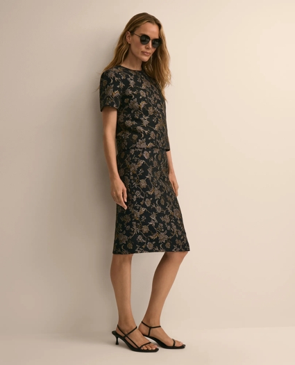 Shimmer-Brocade Short-Sleeve Top, image 2