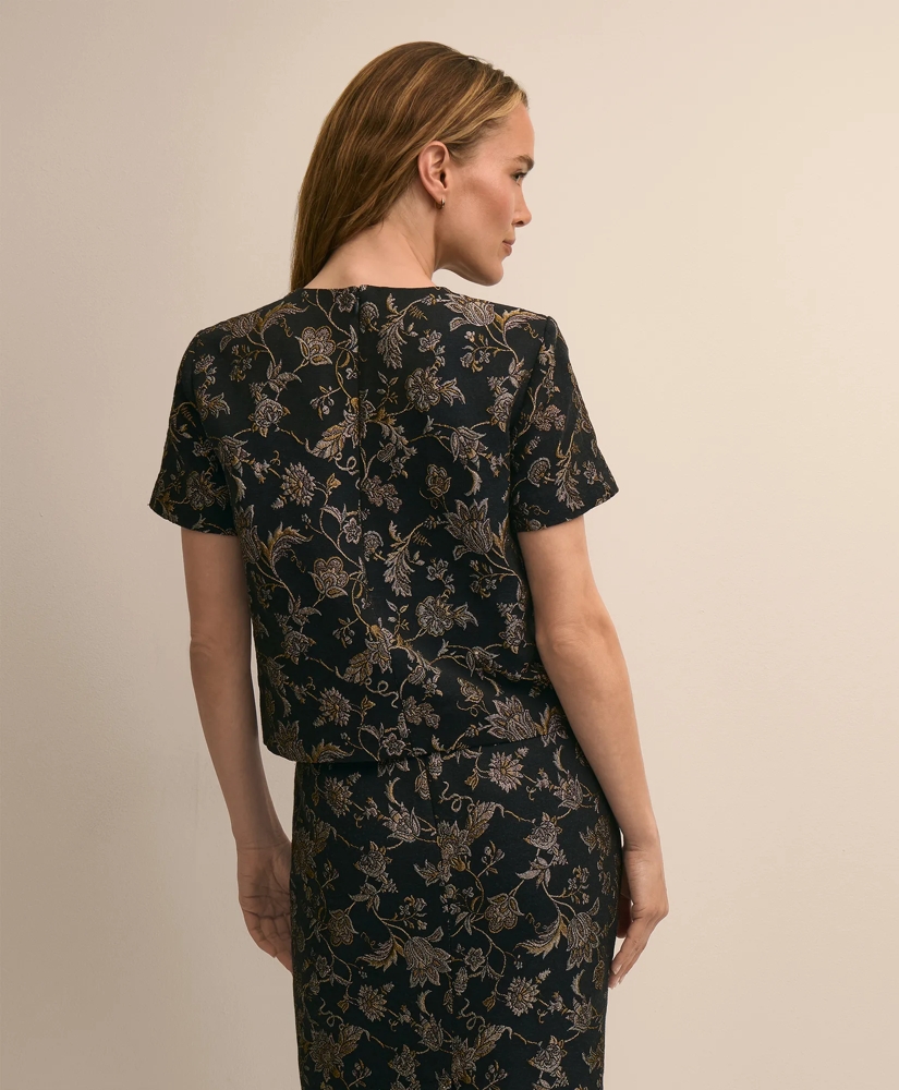 Shimmer-Brocade Short-Sleeve Top, image 4