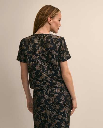 Shimmer-Brocade Short-Sleeve Top, image 4