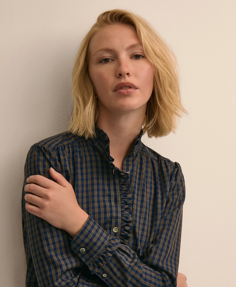 Cotton Dobby Ruffle-Detail Popover Shirt, image 3