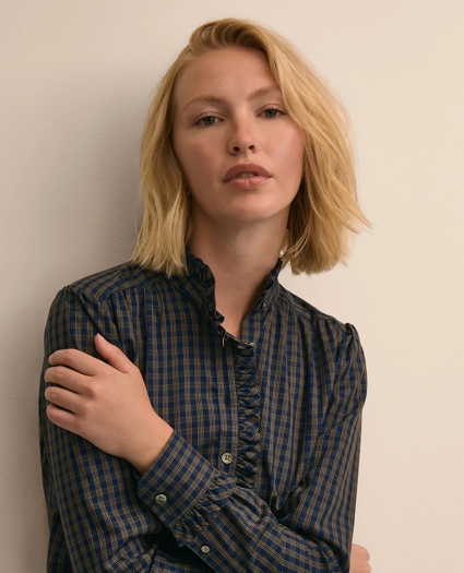 Cotton Dobby Ruffle-Detail Popover Shirt, image 3